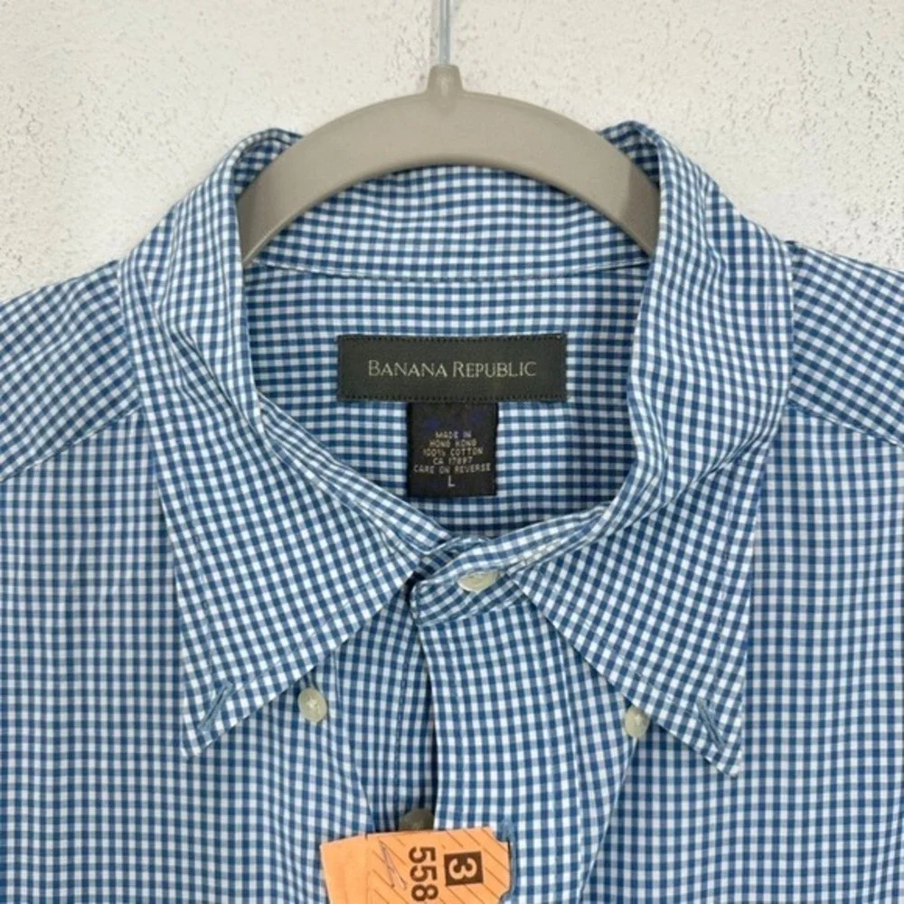 Banana Republic Men's Large‎ Blue Gingham Check Button Down Long Sleeve Shirt